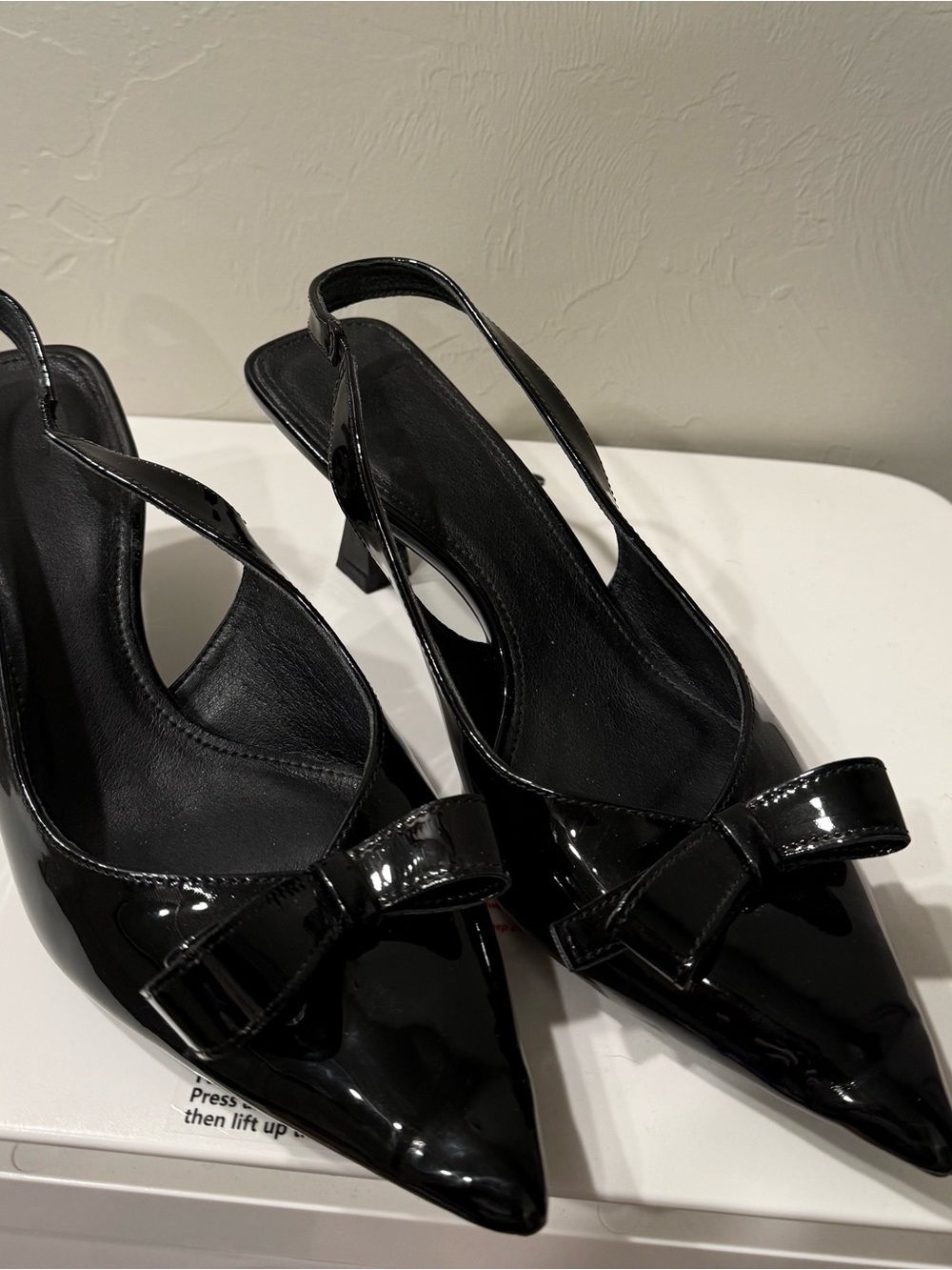 Women’s Black Patent Slingback Pointed-Toe Pump with Bow